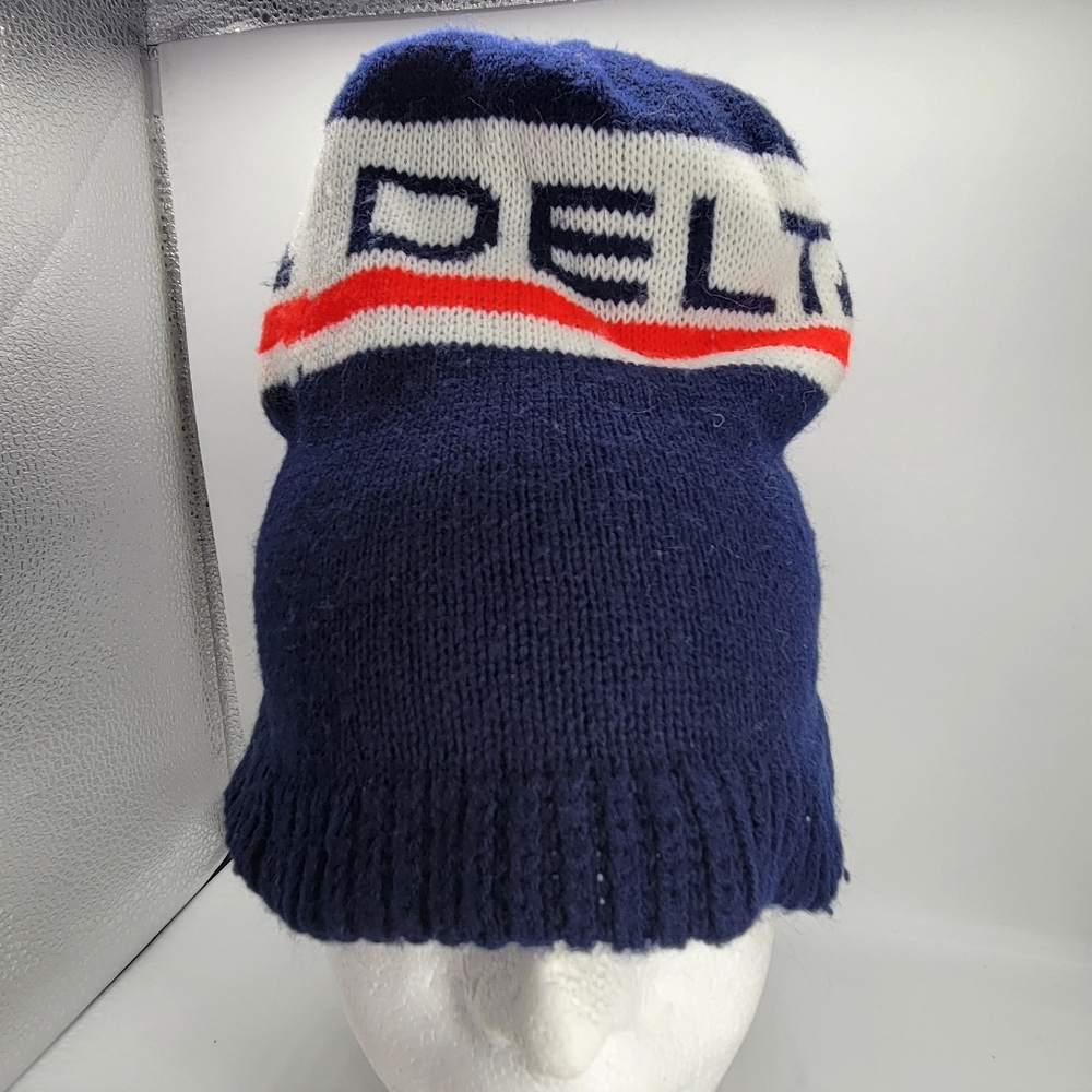 Delta Airlines Beanie Hat Vintage toboggan Navy Blue White Red One Size